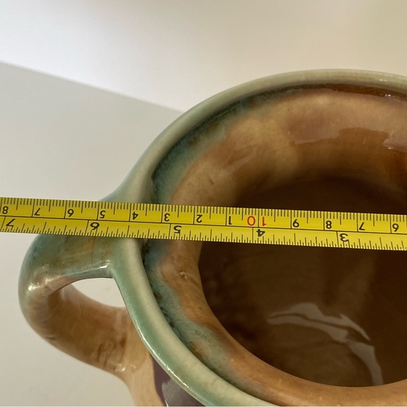 Art Pottery Pitcher Dan Lasser Signed Vermont Glaze Red Tulip 6.25” Green Beige - Picture 9 of 16